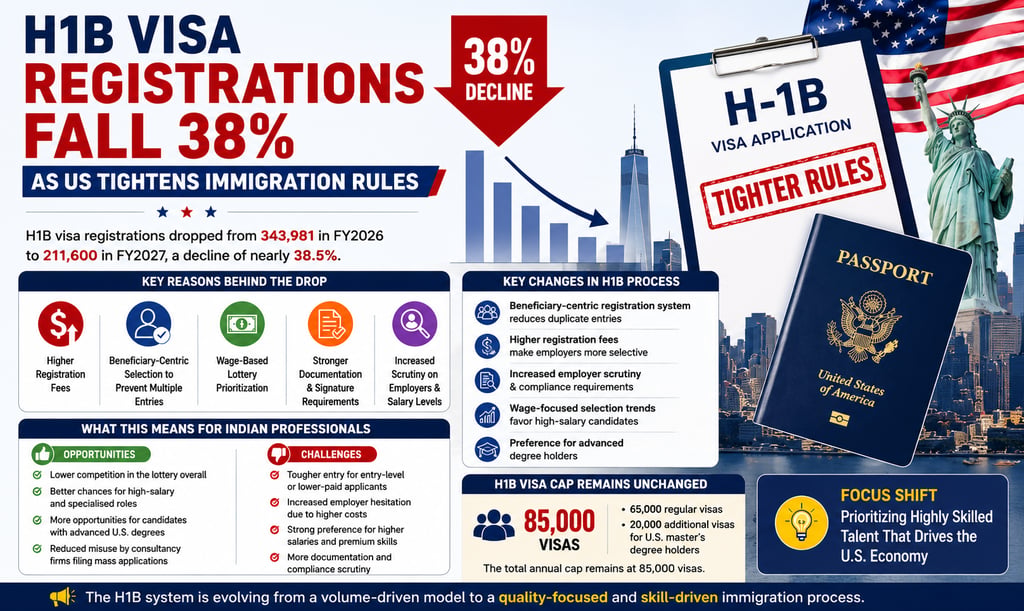 H1B Visa Registrations Fall 38% as US Tightens Immigration Rules