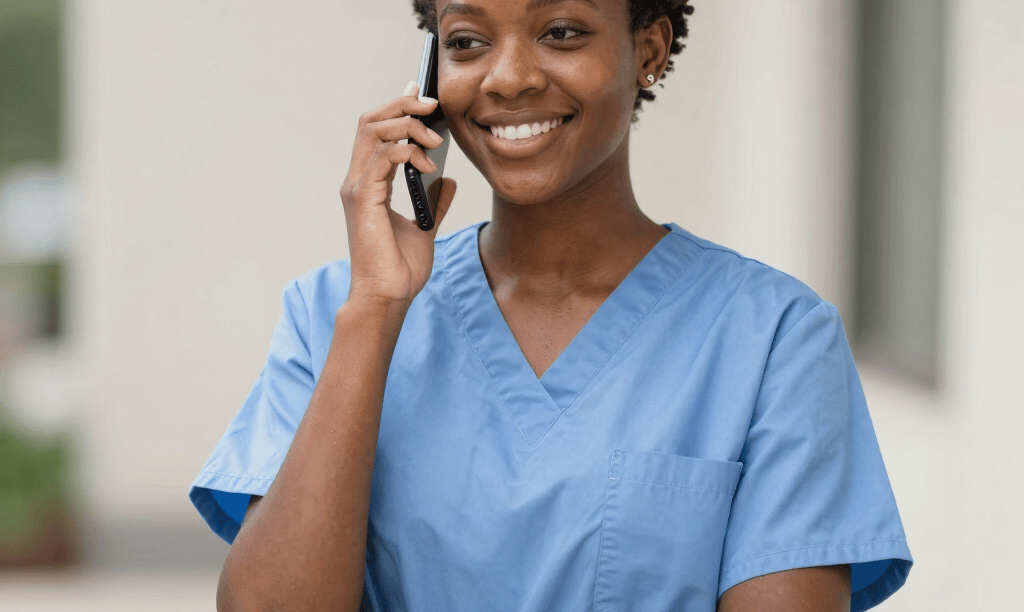 A sleek, modern reception desk at Aurelia Medica bathed in soft golden light, with a friendly staff member ready to assist.