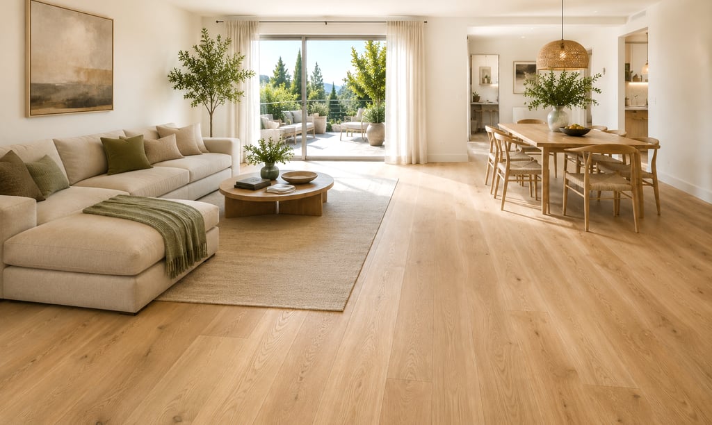 Salon avec parquet moderne après rénovation intérieure à Genève