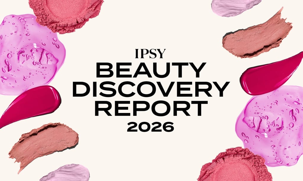 Ipsy Beauty Discovery Report 2026 surrounded by colorful cosmetic swatches and makeup textures.