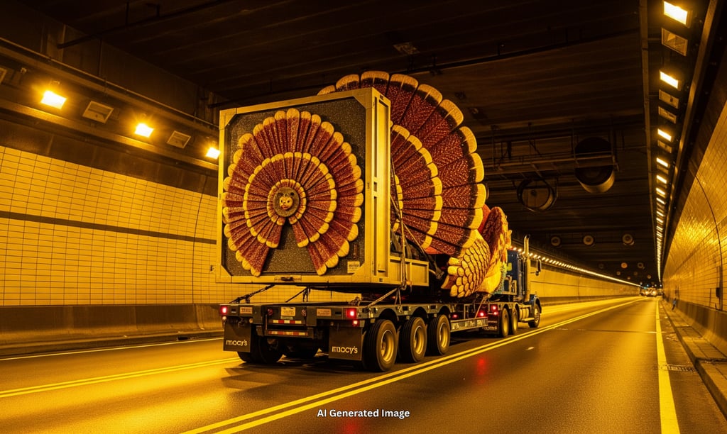 Floats are designed to be folded and transported through the Lincoln Tunnel from New Jersey