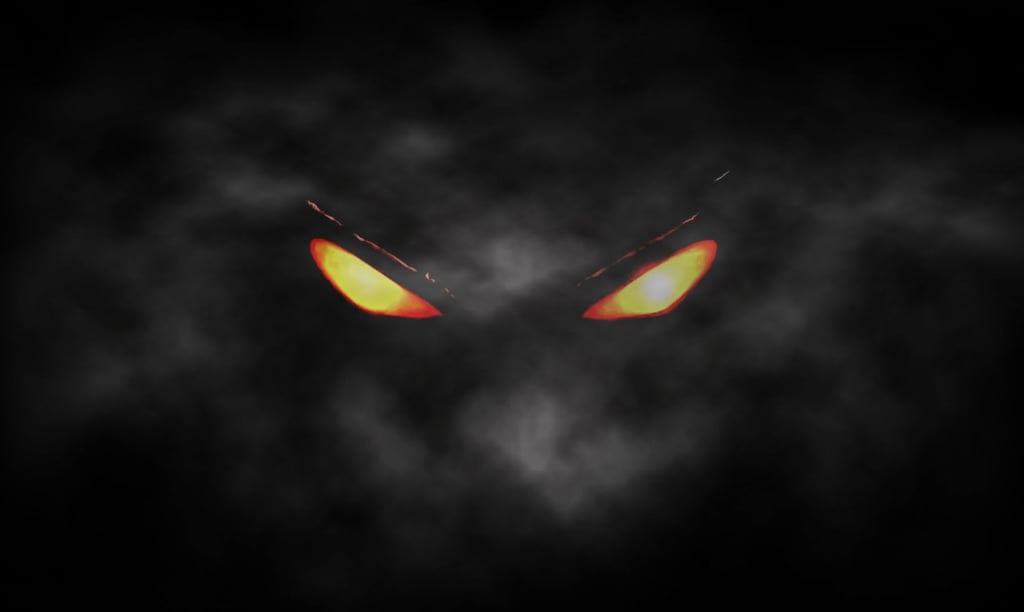 Glowing eyes in mist