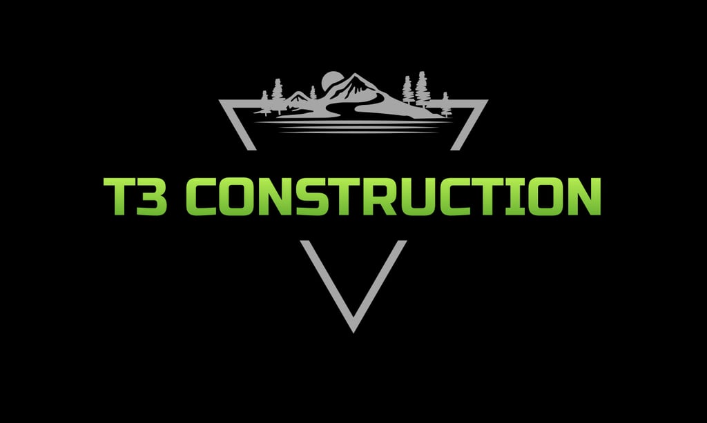 a black and white mountain with the words t3 construction