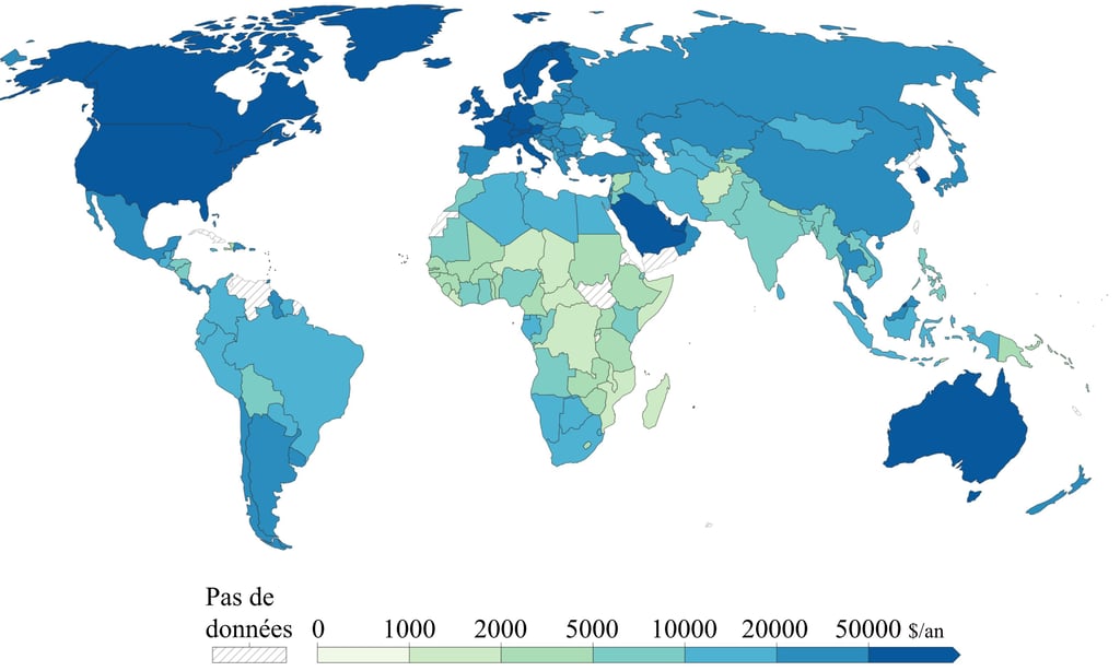 Carte mondiale du PIB par habitant et par pays
