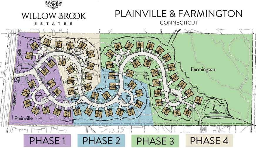 Image showing the layout of the Willow Brook community broken down by the four construction phases.