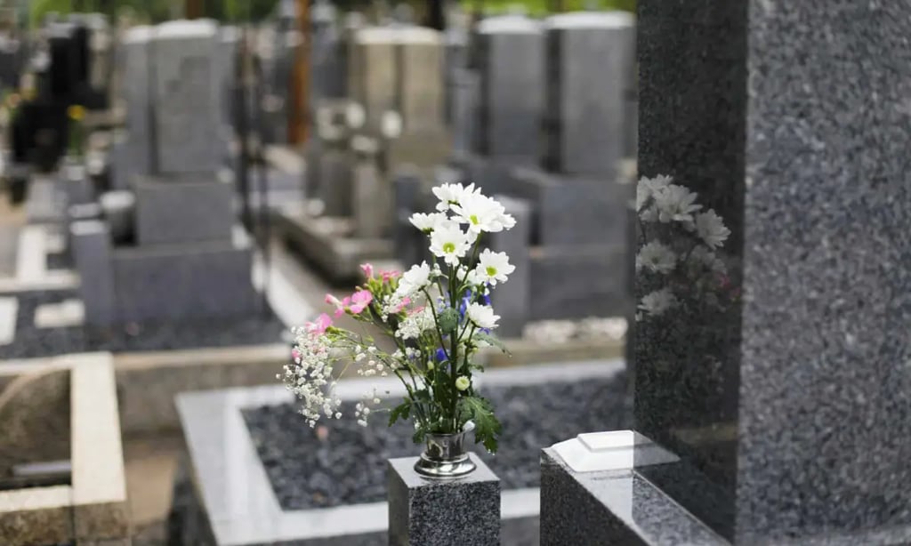 jazigo em cemitério com flores de homenagem após cerimónia fúnebre organizada por funerária em Sintr