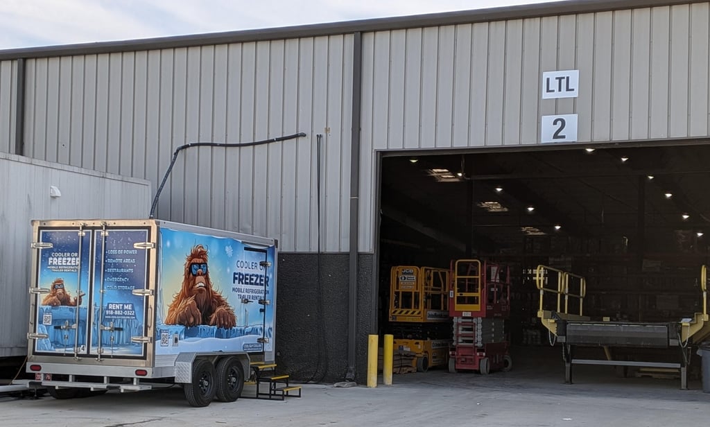 Emergency refrigeration trailer rental at a warehouse loading dock