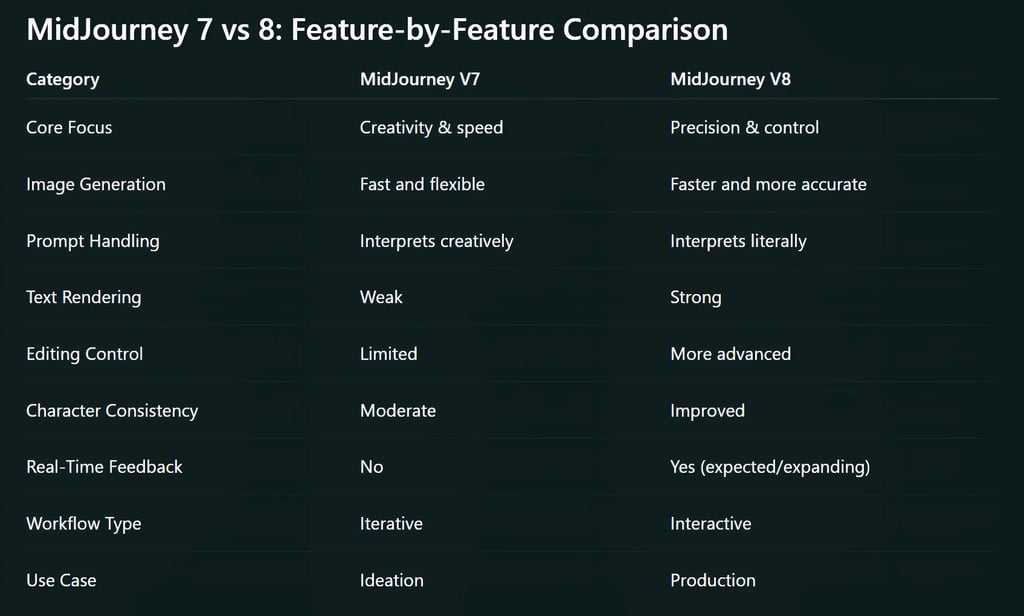 MidJourney 7 vs 8: Feature-by-Feature Comparison