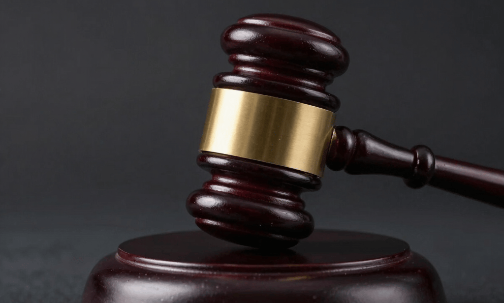 a wooden judge's hammer on top of a table