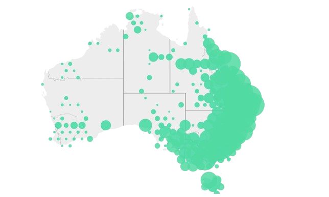 Australia heat map of Safee EWD driver coverage: 74 million hours logged with zero fines recorded nationwide