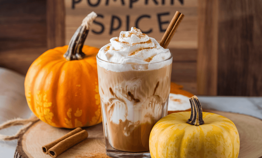 pumpkin spice iced coffee in a short glass