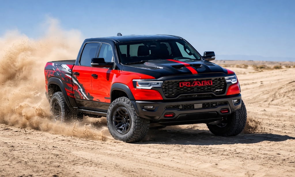Ram TRX 777 cavalos em ação no deserto com desempenho extremo off-road