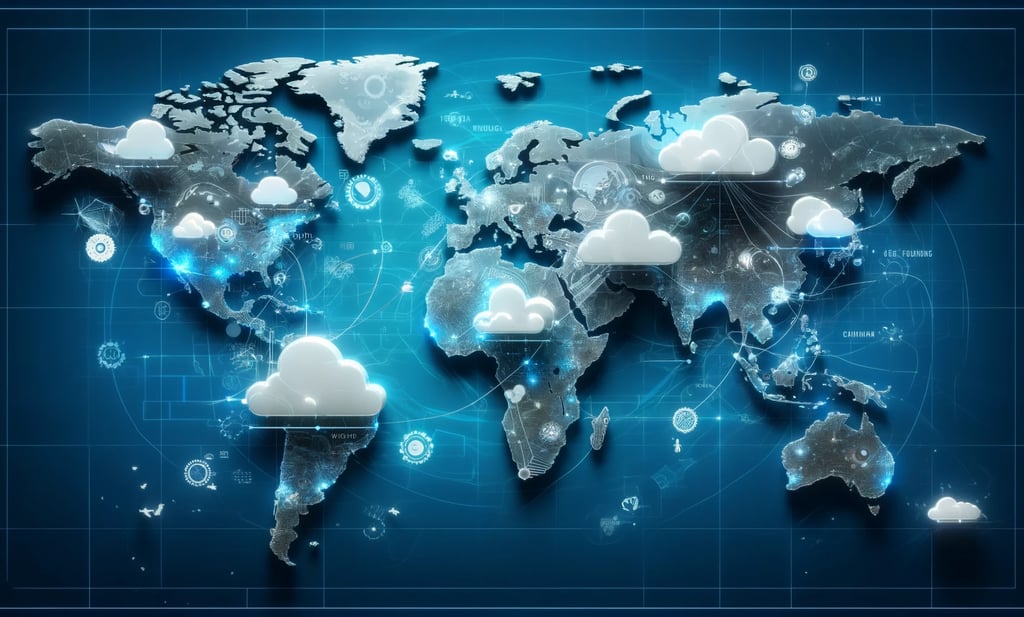 a world map with clouds