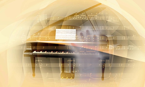 A ghostly hand reaches in front of a piano