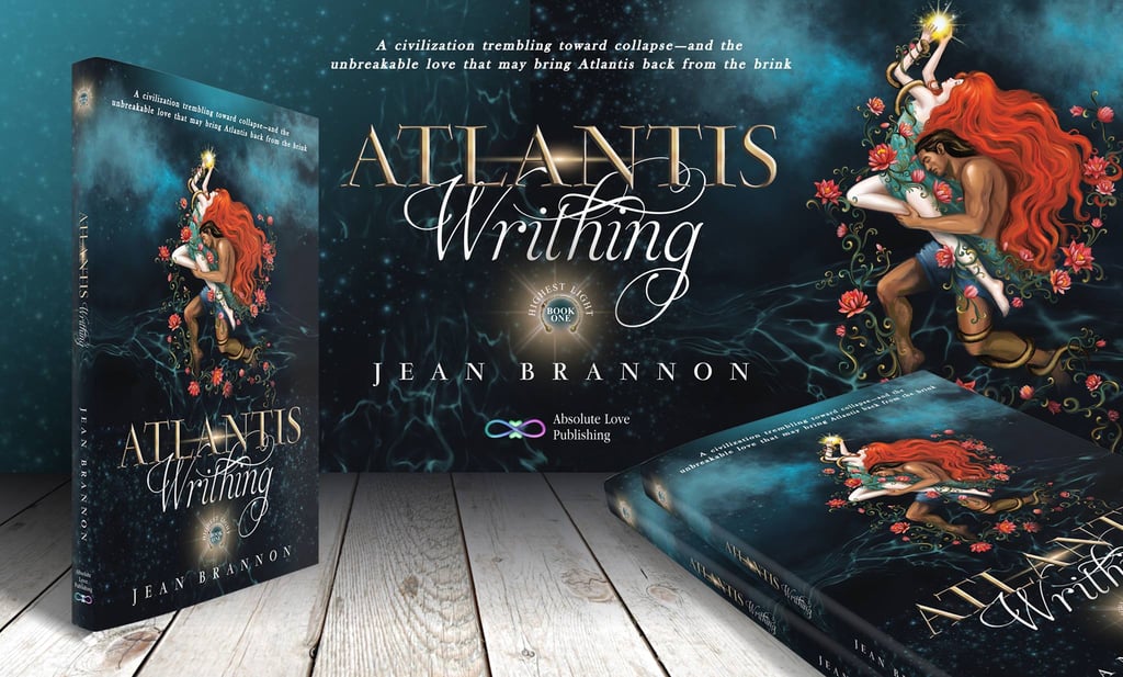 Jean Brannon's romantasy Atlantis Writhing is pictured in a 3D layout.
