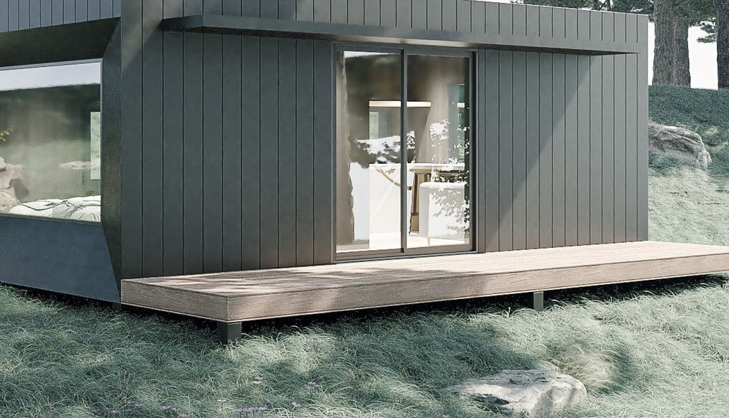 a small house with a deck and a deck