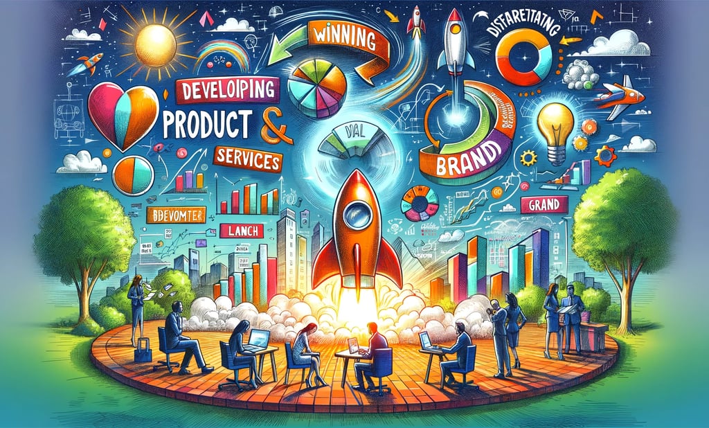 a group of people sitting at a table with a rocket
