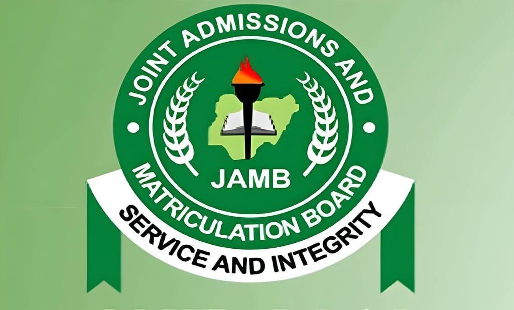 Official logo of the Joint Admissions and Matriculation Board (JAMB) featuring a green seal and torch.