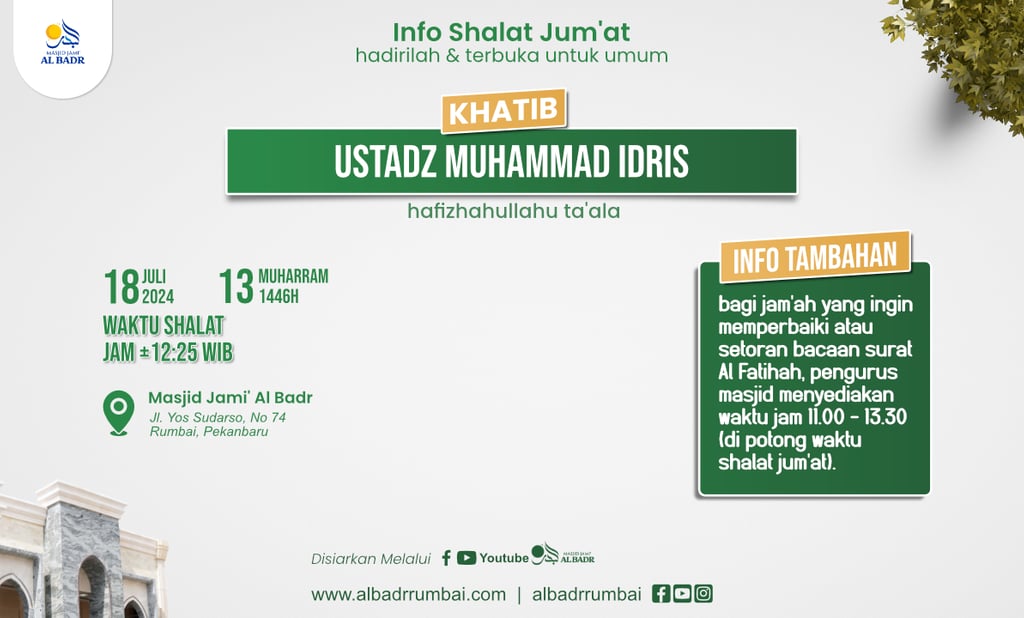 khotib jum'at di masjid Jami' Al Badr Ustadz Muhammad Idris