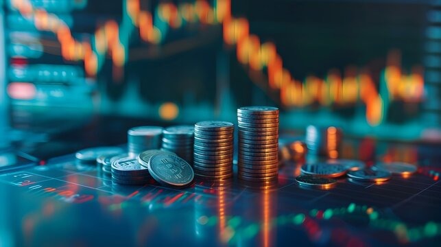 imagem mostra moedas agrupadas em colunas . 