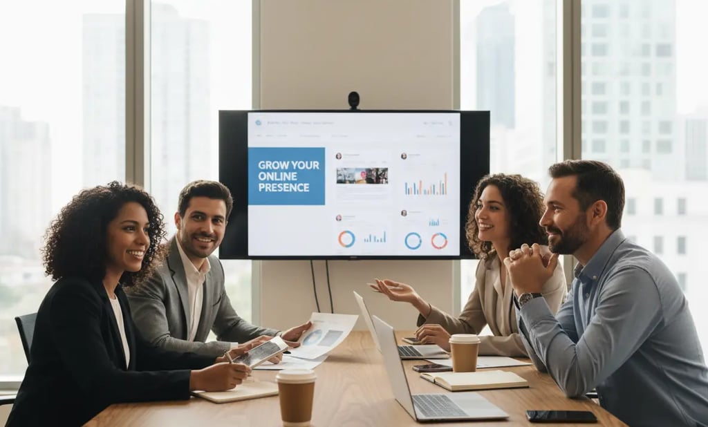  Four professionals engaged in a Common Sense Marketing meeting