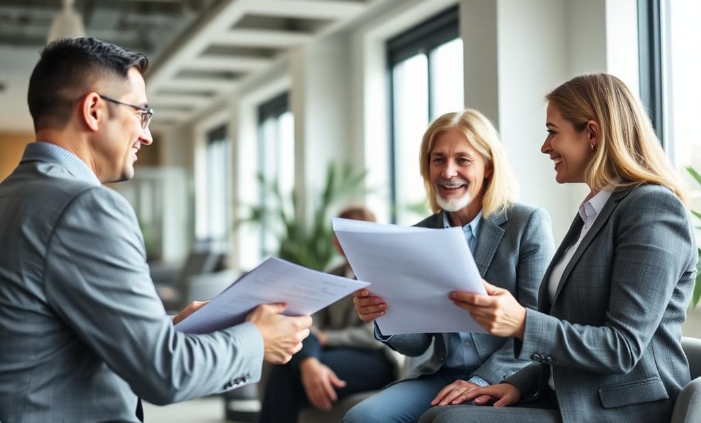 Mortgage advisor reviewing documents with clients