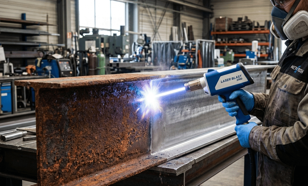 ozsdás és tisztított fém alkatrész összehasonlítása lézeres kezelés után