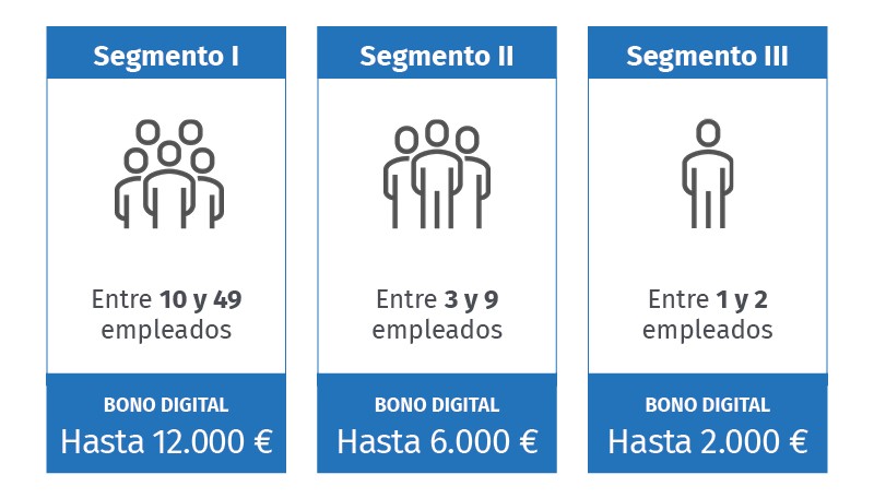 Sergmentos del kit digital para pymes y pequeñas empresas.