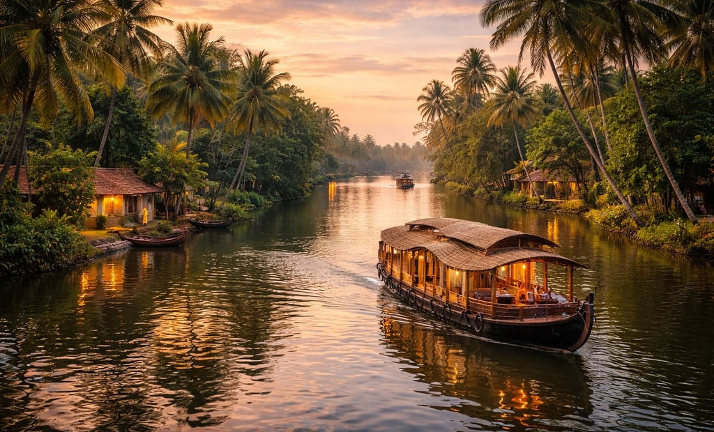 Golden sunset over Alleppey backwaters