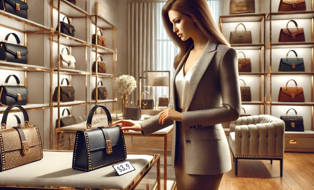 a woman in a suit and a purse