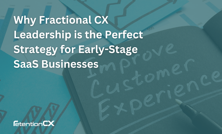 A book and pen writing improve customer experience with a caption of fractional CX leadership.