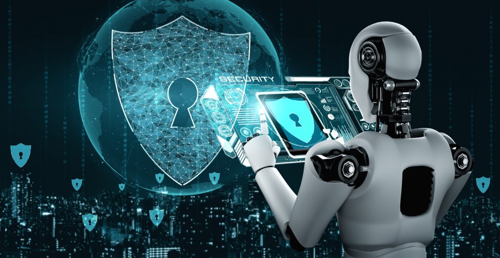 a robot with a shield shield on it