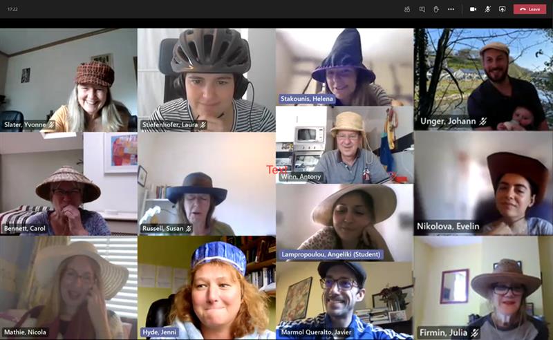 People wearing hats on Zoom.