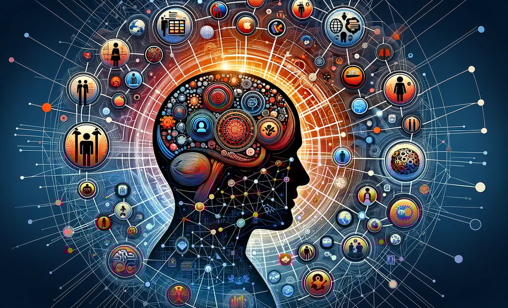a person's head and shoulders are shown with a brain map