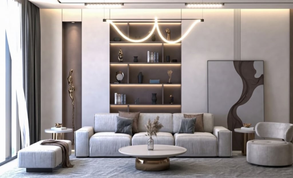 a living room with a couch and a table Nour Nagy Designs