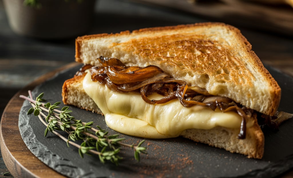 a sandwich sandwich with cheese and onions on a plate