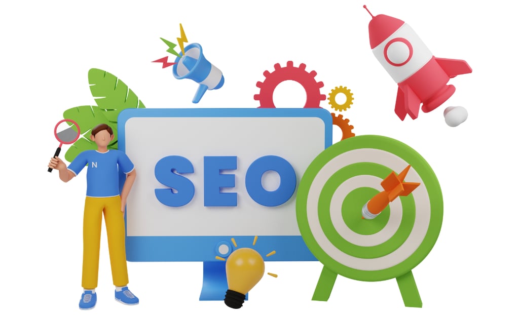 a man standing in front of a sign that says seo