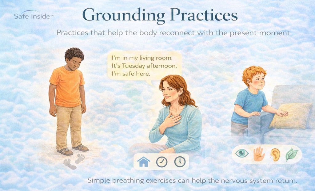 Illustration showing grounding practices for nervous system regulation, with people reconnecting 