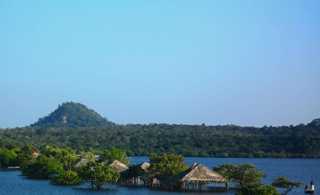 a small island with a thatched roof and a thatched hut with thatched, Alter do Chão, Pará, Brazi