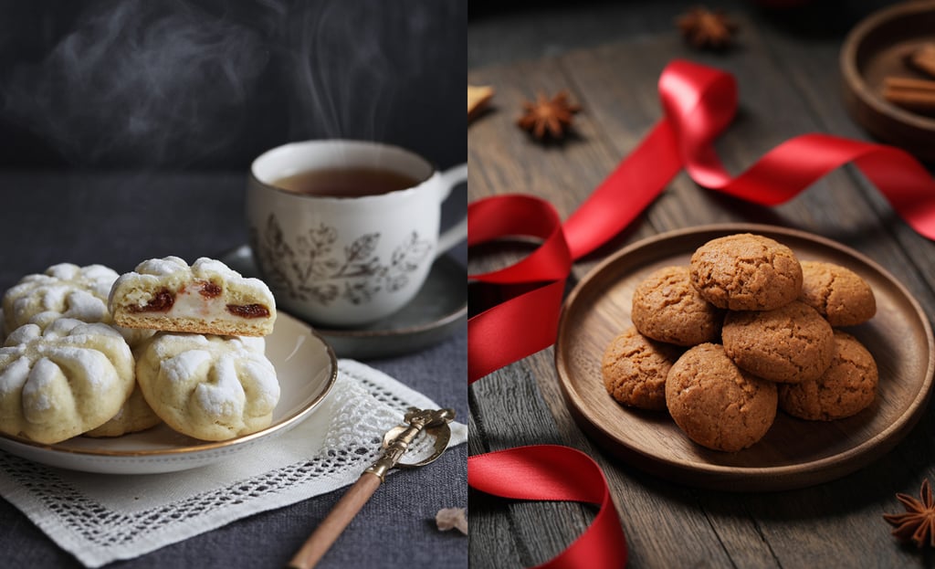 a plate with cookies and a cup of tea
