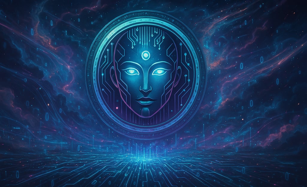 Futuristic AI emblem with glowing circuitry, cosmic background, and digital elements representing PersonAI.