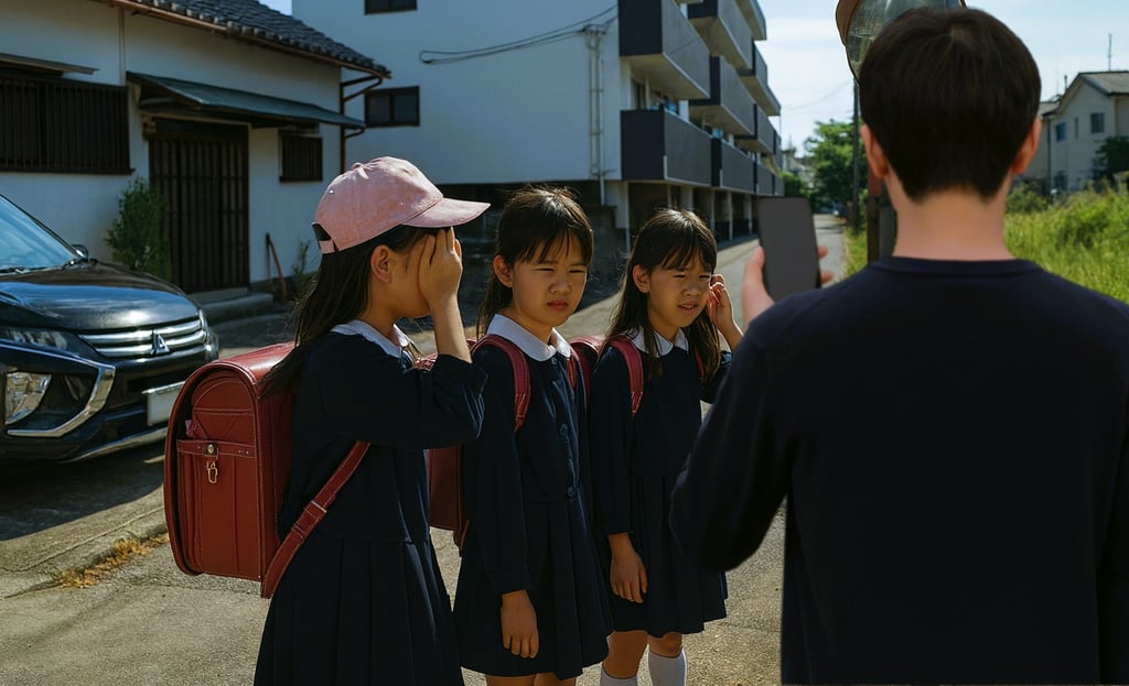 帰宅途中の小学生女児3人に男が携帯電話を向ける場面のイメージ|堺市のニュースならサカイタイムズ