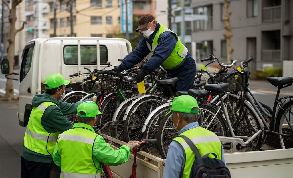 作業員が放置自転車をトラックに積み込み撤去しているイメージ画像|堺市のニュースならサカイタイムズ