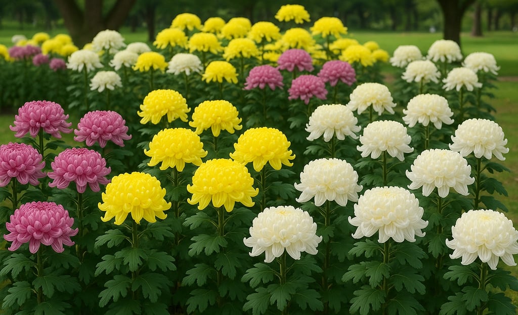 赤・黄・白の菊が整然と並ぶ花壇のイメージ画像|堺市のイベント情報ならサカイタイムズ