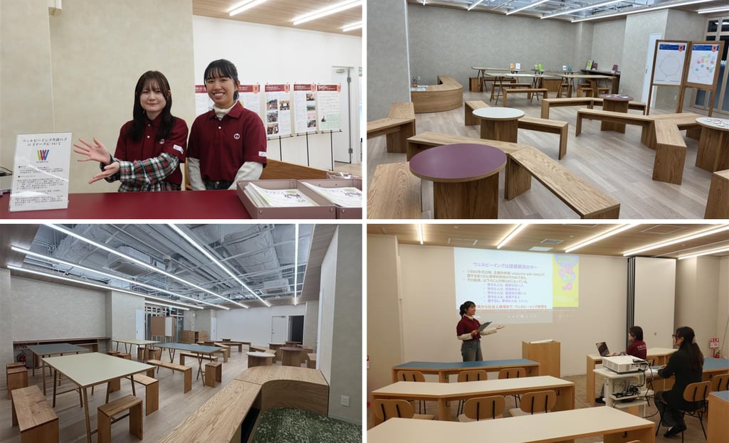 泉ケ丘駅コモンズのエントランス、まちに開く空間、共創する空間、学びの空間の内観をまとめた施設写真｜堺市のニュースならサカイタイムズ