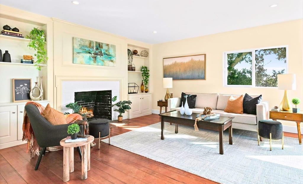 first impression of staged home living room, fall color, contemporary design