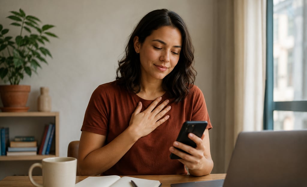 pessoa em pausa antes de responder uma mensagem no celular