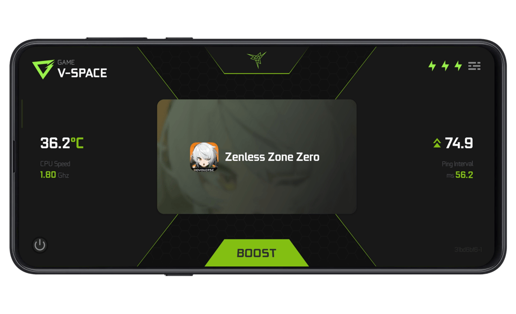 a smartphone screen showing a game space of game vortex