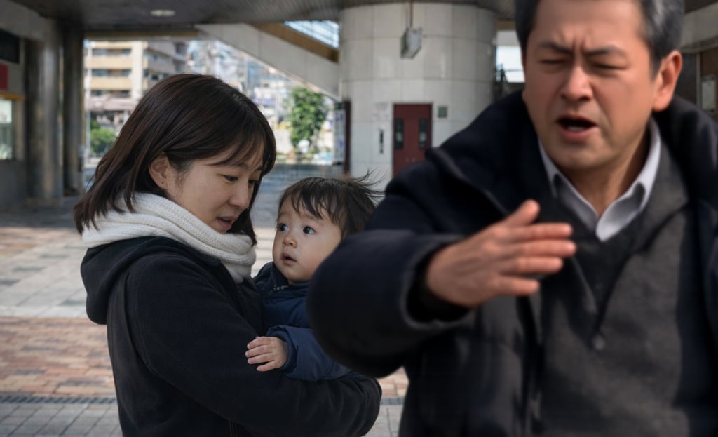 60歳くらいの男が母親が抱く男の子の頭を叩いたあとのイメージ画像｜堺市のニュースならサカイタイムズ