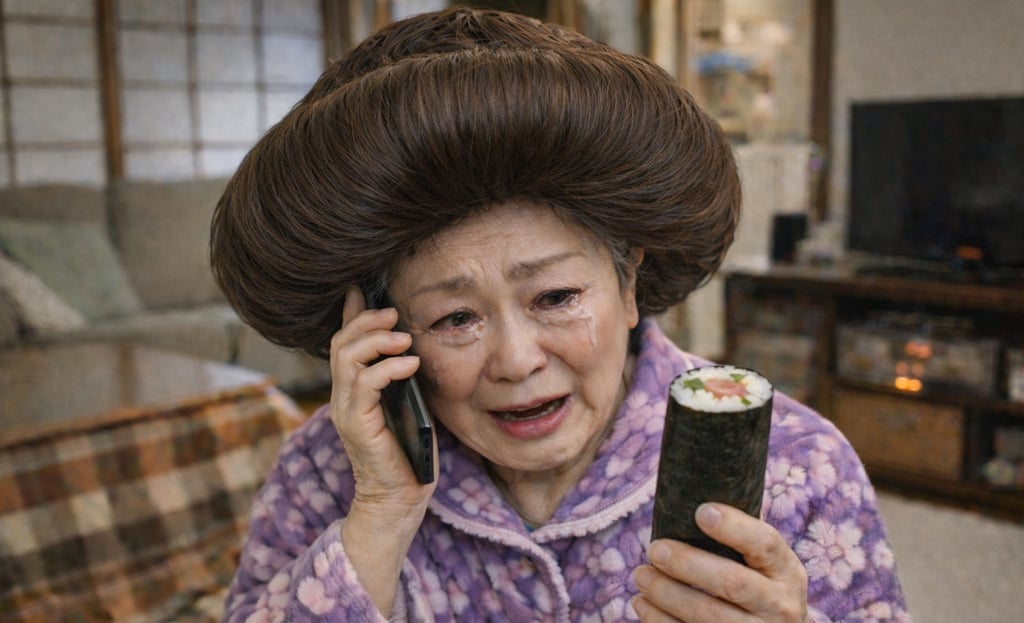 恵方巻きを持ち特殊詐欺の電話を受けている高齢者のイメージ画像｜堺市のニュースならサカイタイムズ